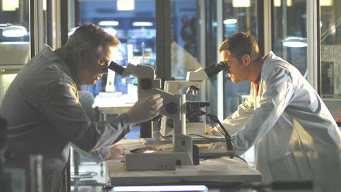Grissom & Nick analysent au microscope